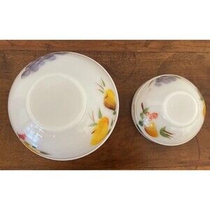 Fire King Gay Fad Fruit Mixing Bowl Set Of 2 Hand Painted Design Farmhouse